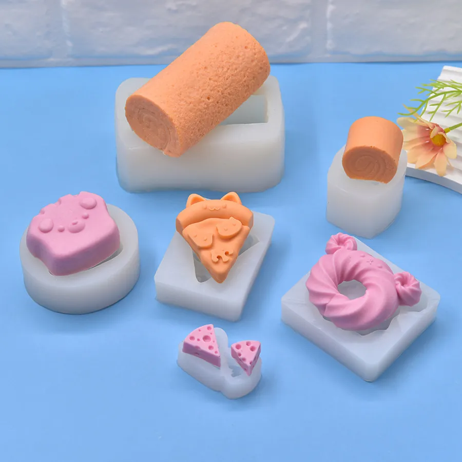 Silicone Cake Mold DIY Squishy Swiss Roll Donut Cat Shape Handmade Soap Candle Clay Craft Baking Tool Cute Novelty