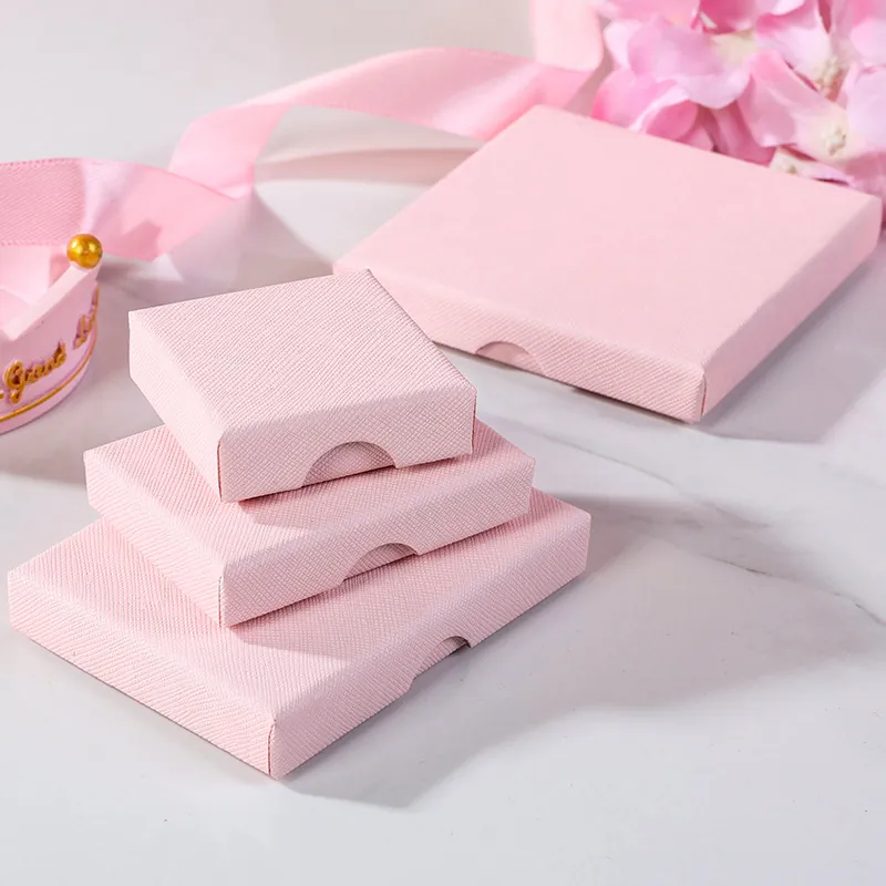 Jewelry Gift Box Textured Paperboard Square With Sponge Insert For Rings Earrings Necklaces Display Packaging Elegant Simple