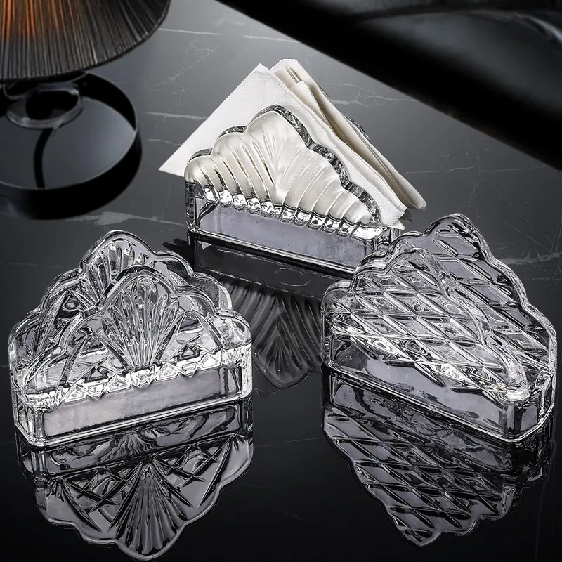 Clear Glass Napkin Holder Vertical Stand Embossed Crystal Tissue Organizer Rack For Tabletop Dining Decor Restaurant Cafe