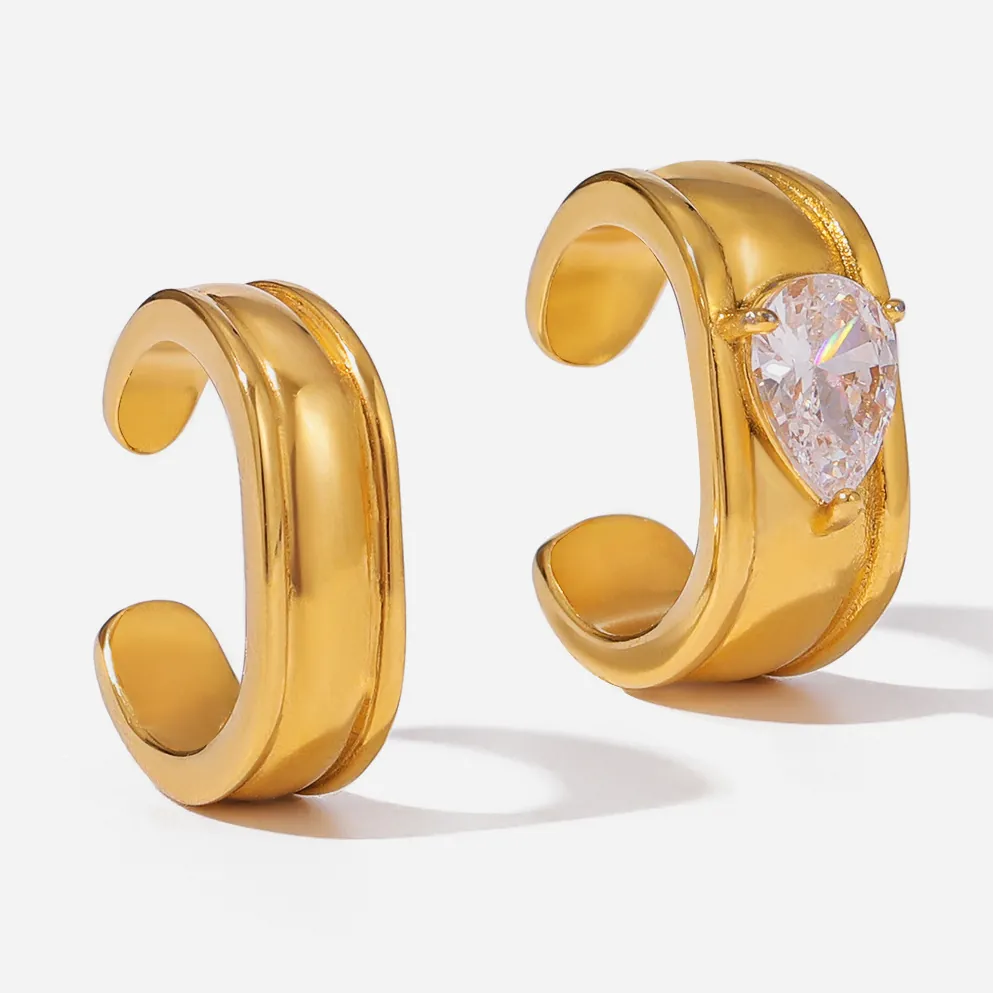 Ear Cuff Classici In Acciaio Inossidabile Placcato Oro Con Zircone Taglio Pera Senza Buco Gioielli Minimalisti Per Donna
