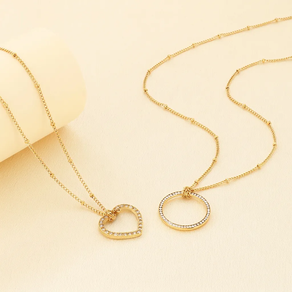 Collana Con Pendente A Cuore Tondo In Acciaio Inossidabile Cavo Con Zirconia Cubica Placcato Oro Gioielli Per Donna