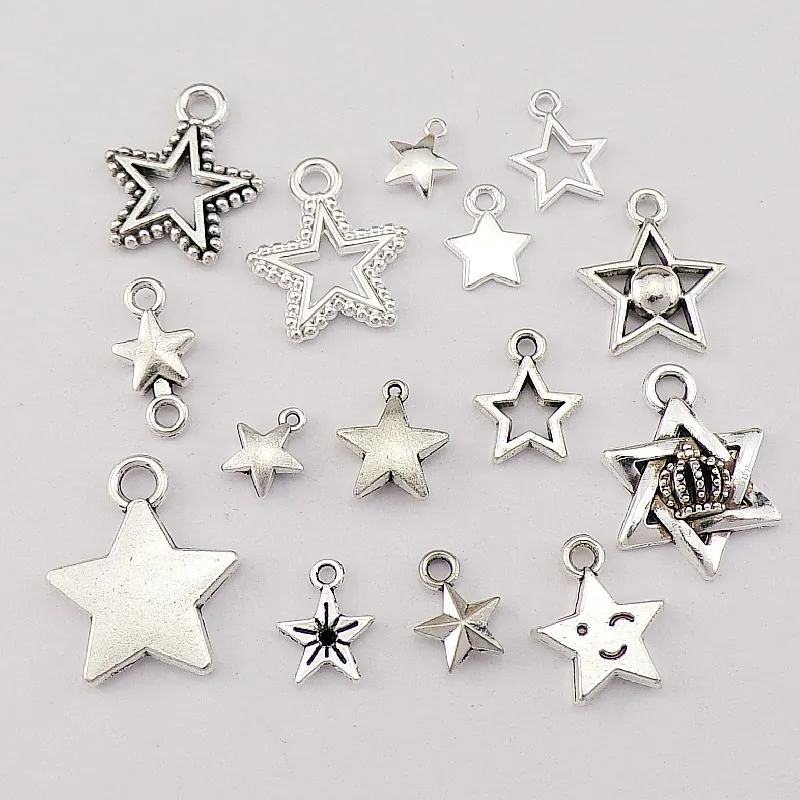 Antique Silver Star Charms Zinc Alloy Hollow Solid Pendants For DIY Jewelry Making Bracelet Necklace Earrings Retro Accessories