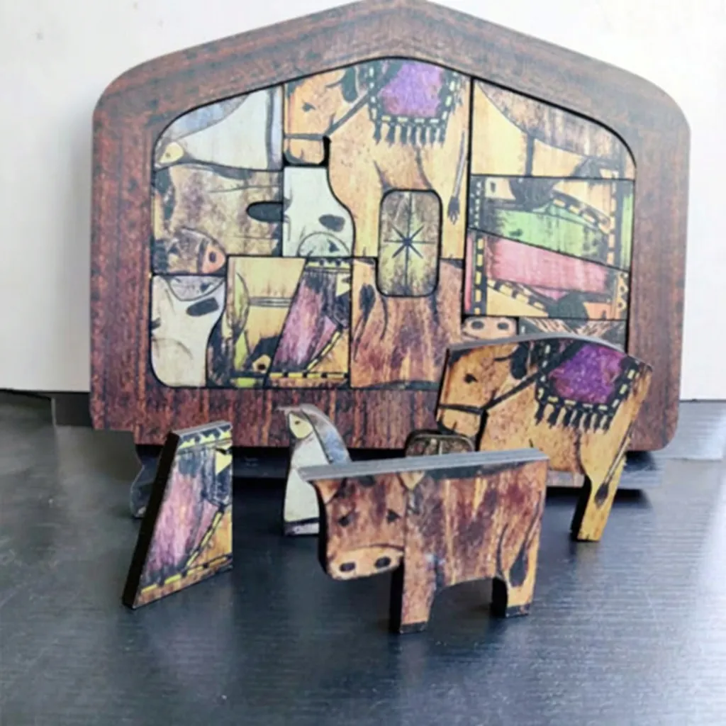 Nativity Scene Wooden Puzzle Religious Desktop Decor Christmas Easter Home Decoration Basswood Vintage Style