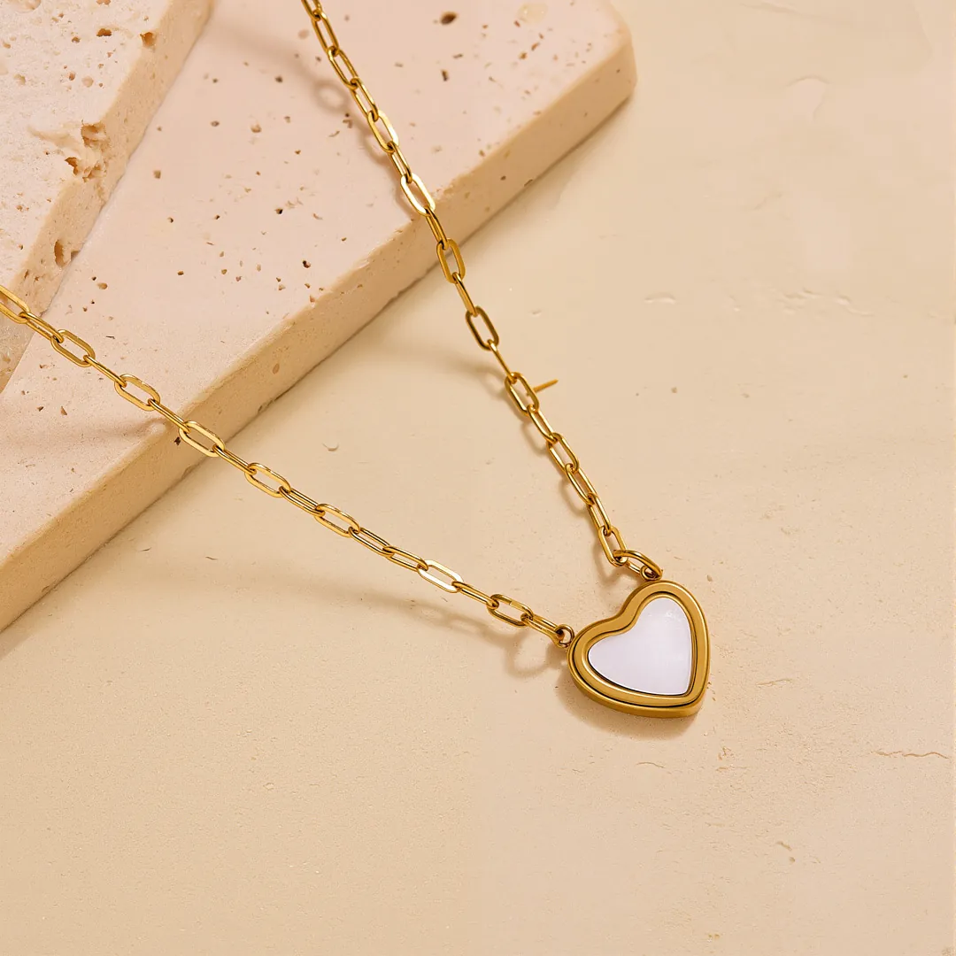 Collana Con Pendente A Cuore Acciaio Al Titanio Conchiglia Catena A Graffetta Minimalista Gioielli Eleganti Placcati Oro Per Donna