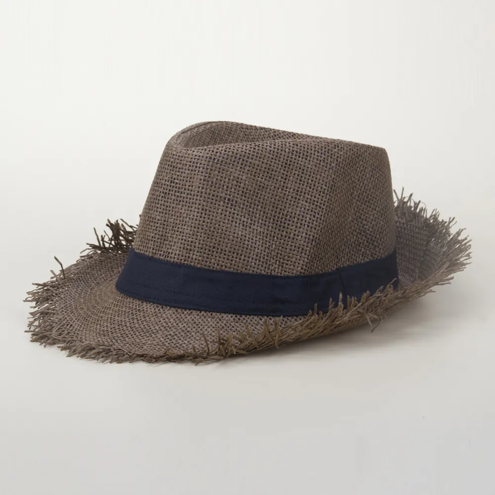 Chapeau Fedora En Paille À Bord Effiloché Avec Ruban Respirant Protection Solaire Pour Été Plage Vacances Unisexe