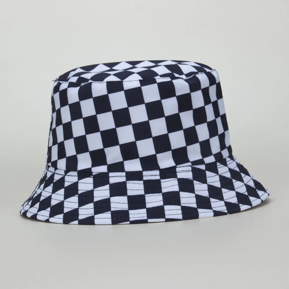 Chapeau Bob Réversible À Damiers Toile Style Harajuku Protection Solaire Voyage Extérieur Mode Casquette De Pêcheur
