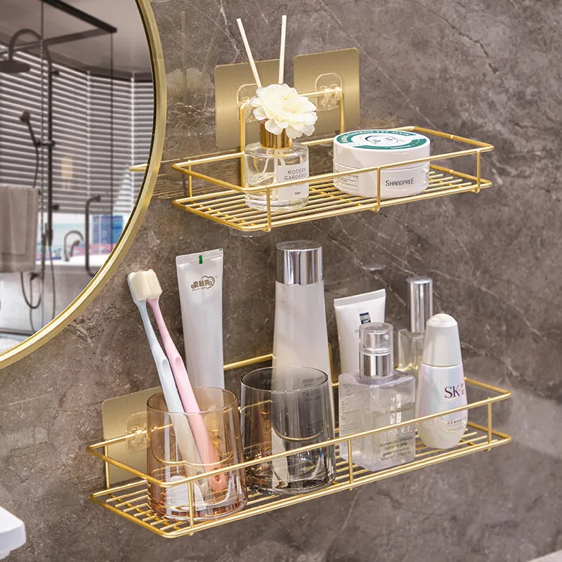 Goldfarbenes Eisen Badezimmerregal Wandmontage Ohne Bohren Aufbewahrungsregal Nordischer Luxus Organizer