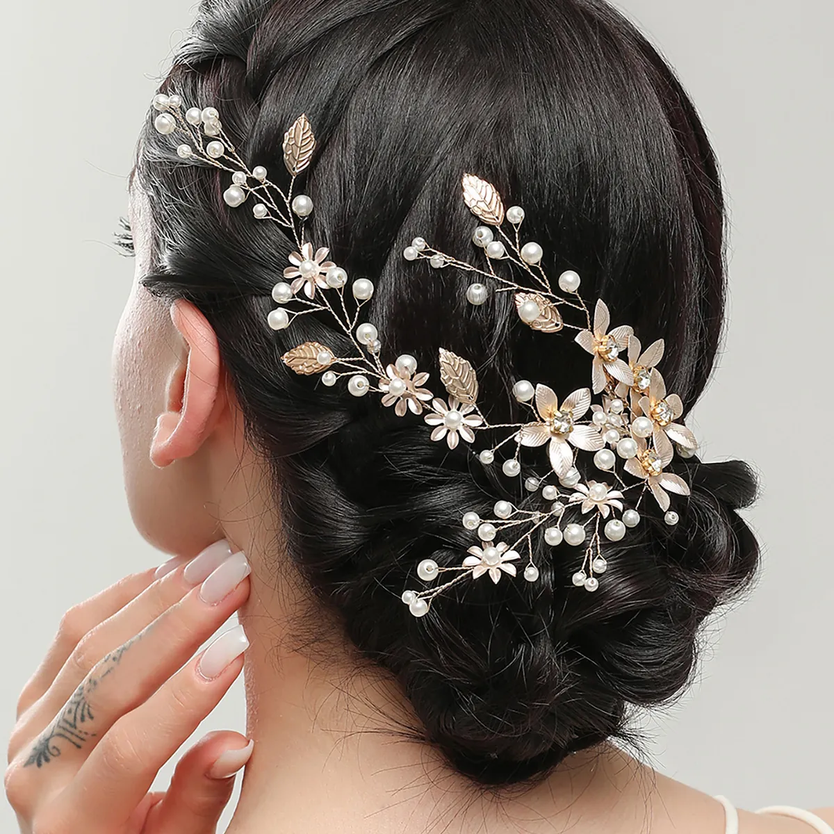 Vite Per Capelli Da Sposa Cerchietto Lega Foglia Floreale Perla Artificial Strass Matrimonio Accessori Per Capelli Per Donna