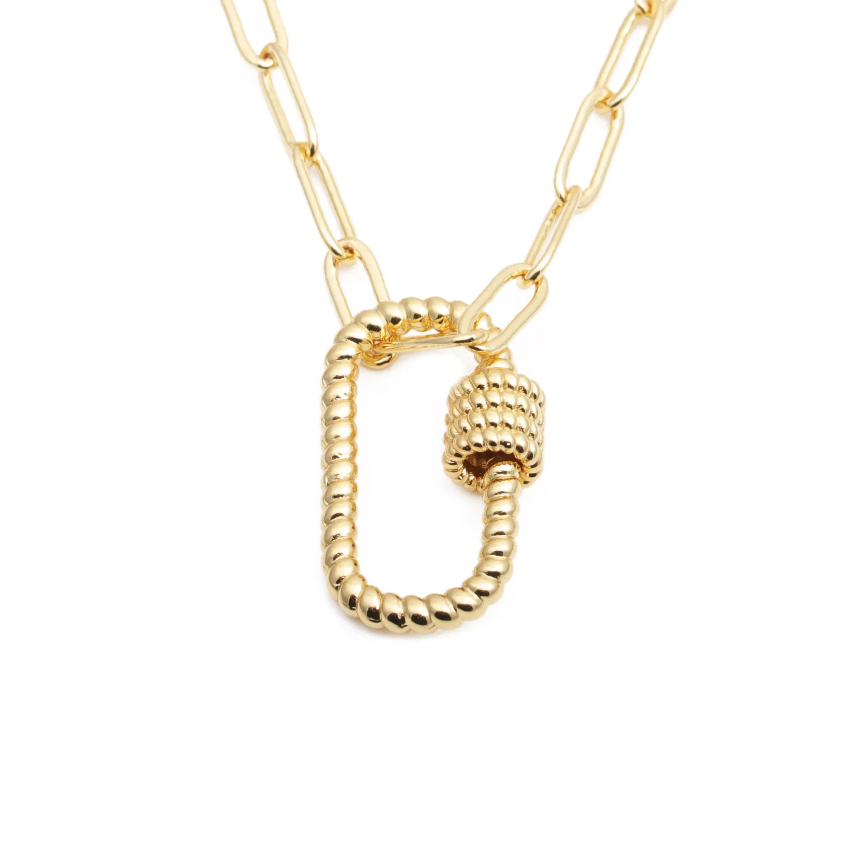 Collier Pendentif Mousqueton En Cuivre Incrusté De Zircon Chaîne Trombone Bijoux Hip Hop Punk Rock Pour Femmes Hommes Ton Or