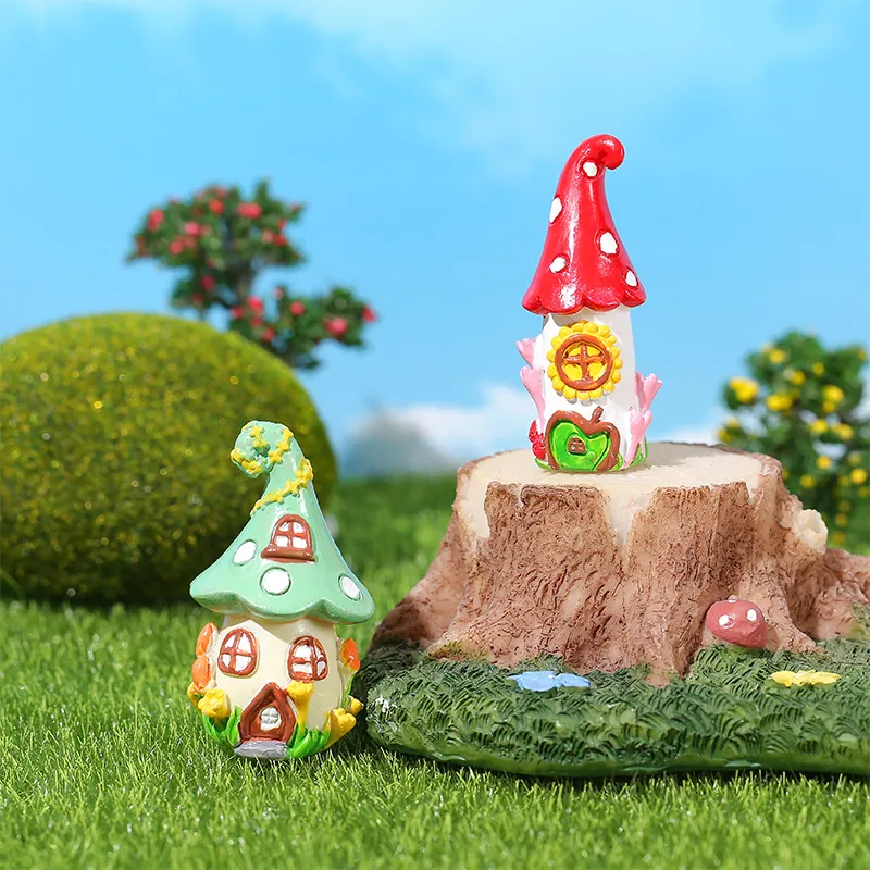 Figurine de Maison de Champignon de Château en Résine Micro Paysage Peinte Conte de Fées Jardin Bureau Décoration Ornement Cadeau pour Maison Bureau