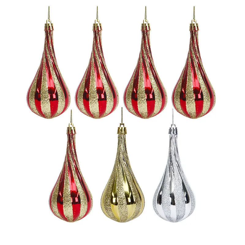 Electroplated Christmas Water Drop Ball Ornaments 4pcs Glitter Striped Christmas Tree Hanging Pendants Holiday Home Decor