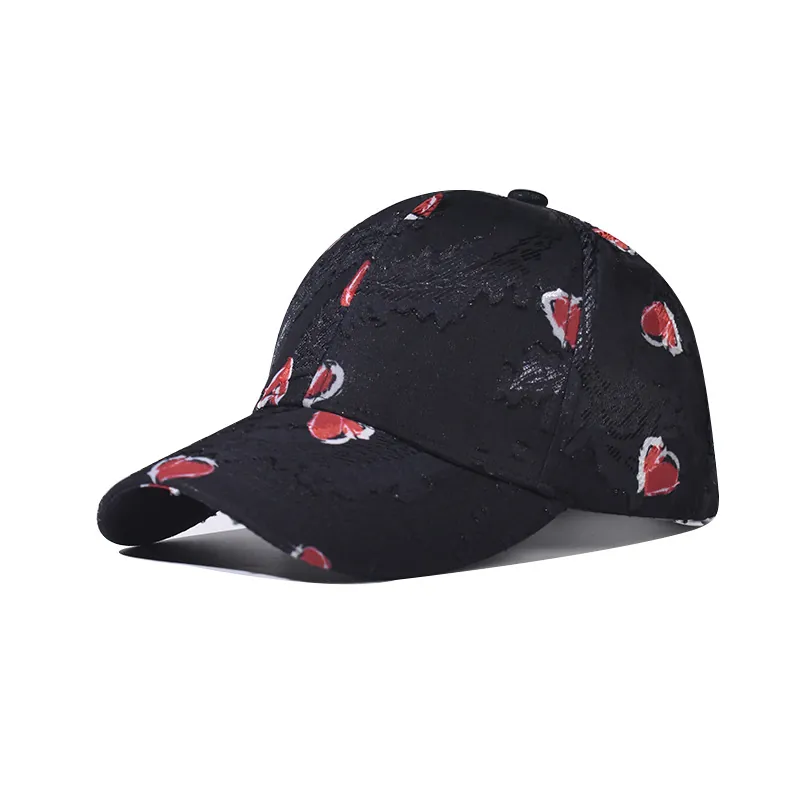 Distressed Heart Pattern Baseball Cap Lace Texture Adjustable Cotton Polyester Outdoor Casual Sun Protection Unisex