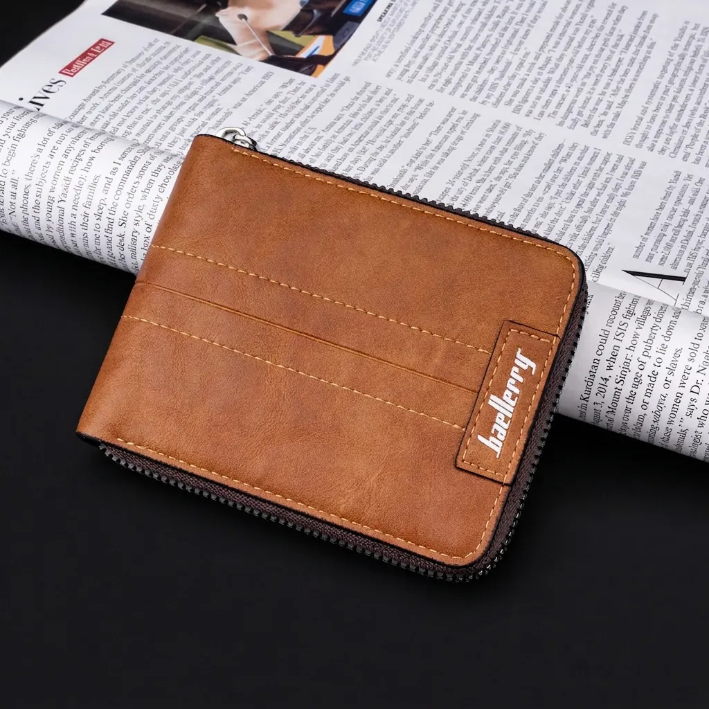 Men Short Wallet PU Leather RFID Blocking Zipper Multi Slot Business Daily Minimalist Vintage