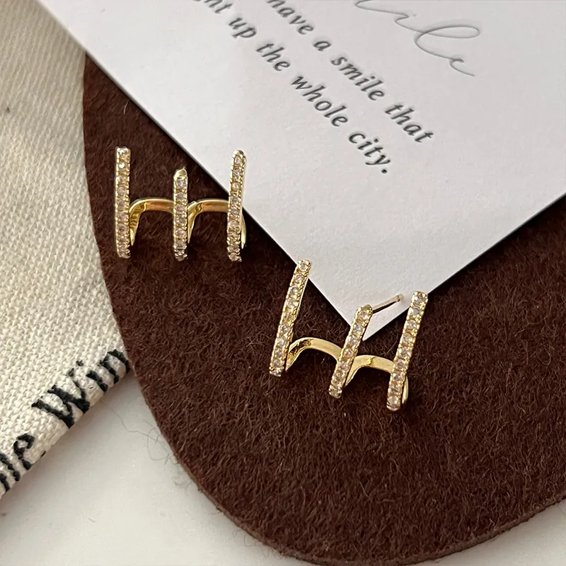 Elegant Alloy Multi-Row Pavé Rhinestone Stud Earrings For Women Silver Earring Post Golden Minimalist Fashion Jewelry Ear Piercing Accessory Gift