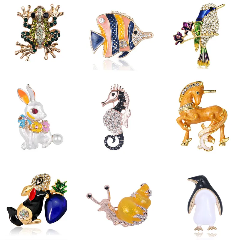Fashion Animal Brooches Pins Alloy Rhinestone Enamel Colorful Cute Cartoon Jewelry Accessories For Women Gift