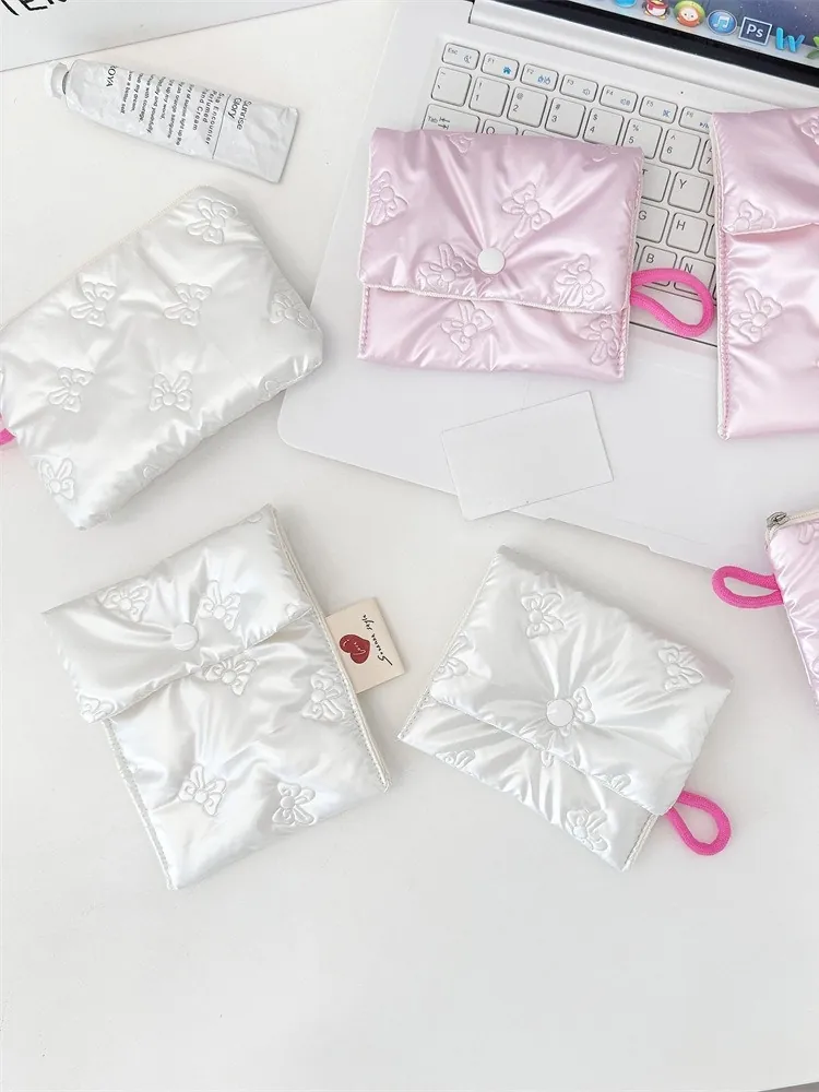 Mini Pochette Trapuntata Con Fiocco Pelle PU Borsa Per Assorbenti Igienici Portamonete Portatile Ragazze