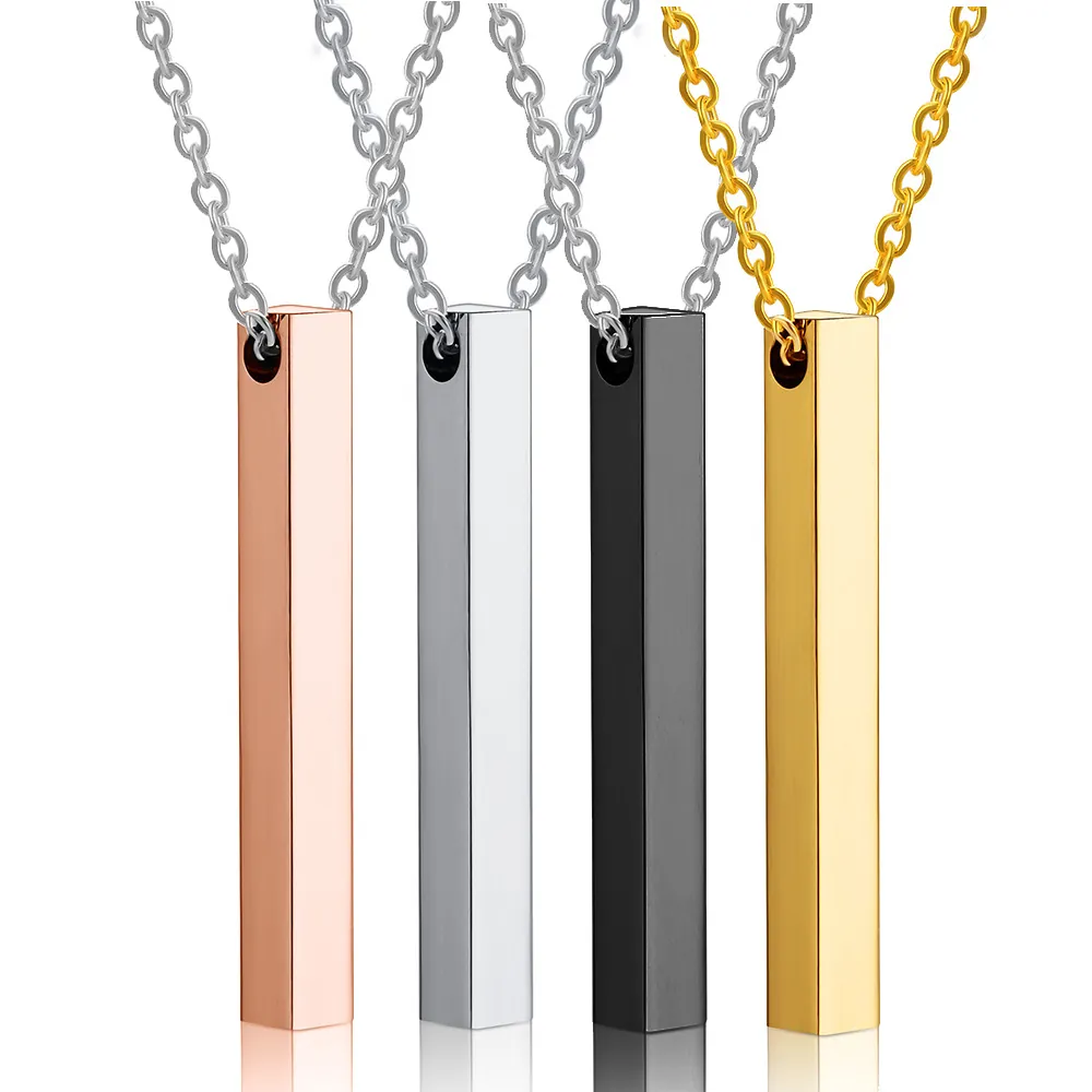 Stainless Steel Bar Pendant Necklace Minimalist Geometric Vertical Column Necklaces For Women Men Fashion Jewelry