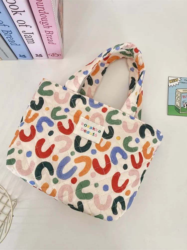 Sac À Main Matelassé Motif Géométrique U Coloré Sac Fourre-Tout Rembourré Souple Léger Organisateur De Transport Pour Femmes
