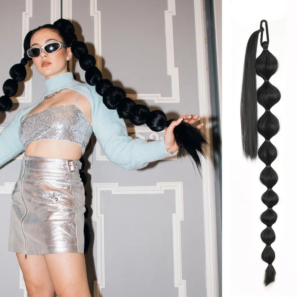 Long Bubble Ponytail Extension Wrap Around Synthetic Hair Lantern Braid For Women Hair Styling