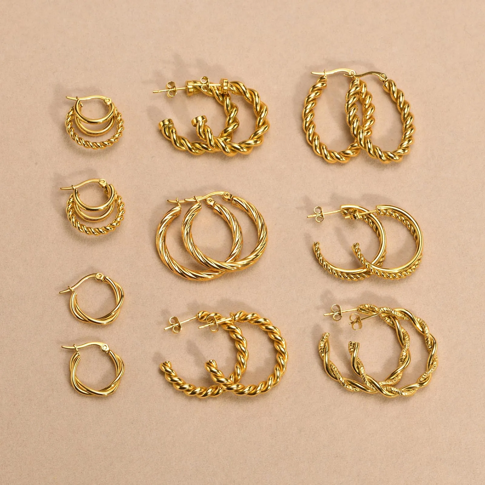 Stainless Steel Twisted Hoop Earrings For Women Gold Plated C Shape Minimalist Vintage Rope Braid Chunky Circle Earrings Jewelry
