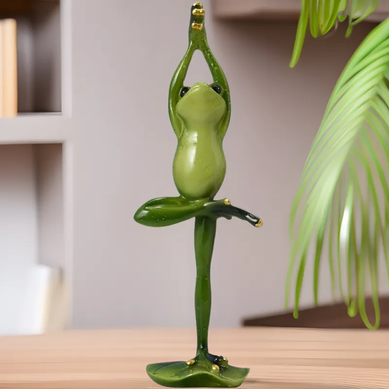 Yoga Frog Figurines Resin And Glass Decorative Statues For Desktop Cabinet Home Office Nordic Style Creative Ornaments