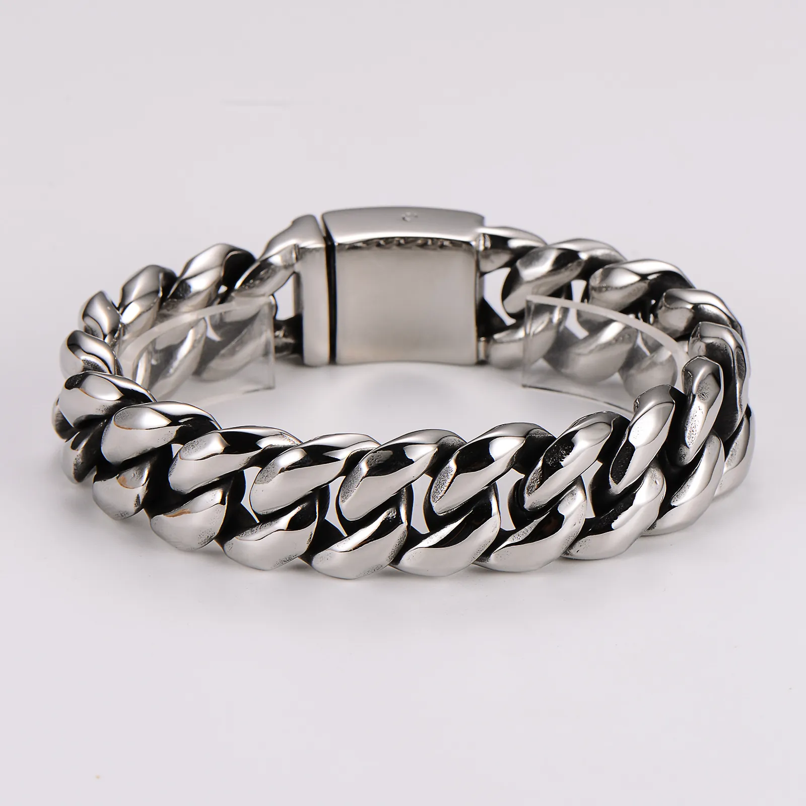 Men Stainless Steel Cuban Link Bracelet Heavy Wide Curb Chain Hip Hop Punk Polished Streetwear Fashion Jewelry