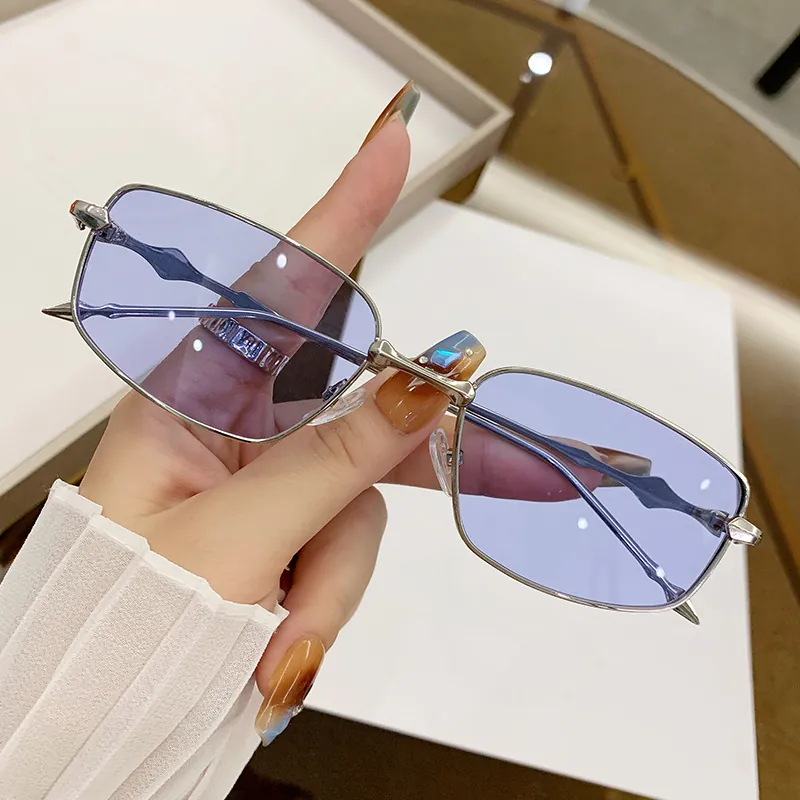 Vintage Square Sunglasses Metal Frame Geometric Textured Temples UV400 Shield Small Narrow Rectangular Eyewear Minimalist Fashion Accessory
