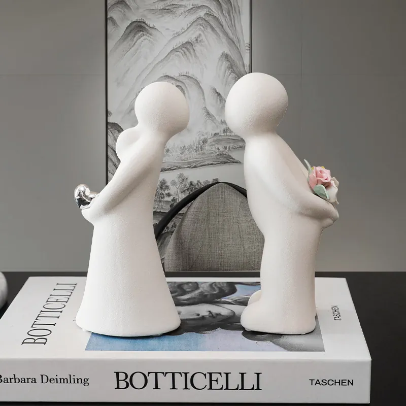 Abstract Ceramic Couple Figures Ornaments Matte Minimalist Statues Home Decor Wedding Anniversary Gift Desktop Sculpture