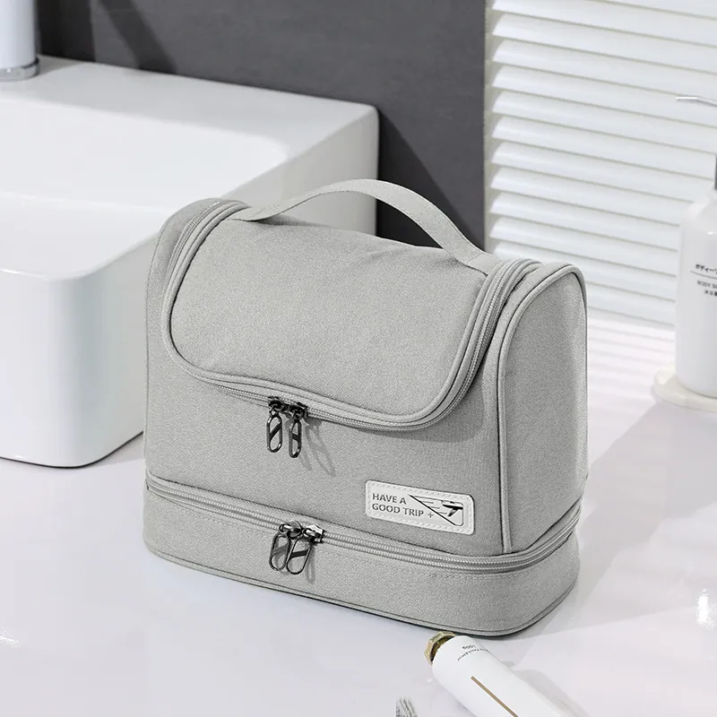 Large Capacity Toiletry Bag Double Layer Waterproof Travel Cosmetic Organizer With Handle Dry Wet Separation