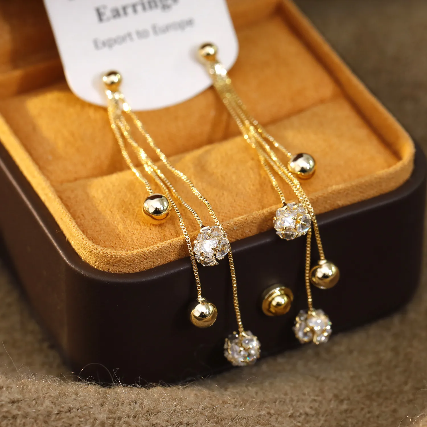 Long Tassel Drop Earrings Copper Zirconia With 925 Sterling Silver Post 14K Gold Plated Elegant Women Jewelry