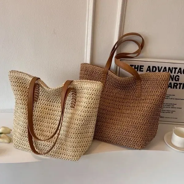 Wholesale Woven Straw Tote Bag With Leather Handles For Women Everful Wholesale Woven Straw Tote Bag With Leather Handles For Women Everful