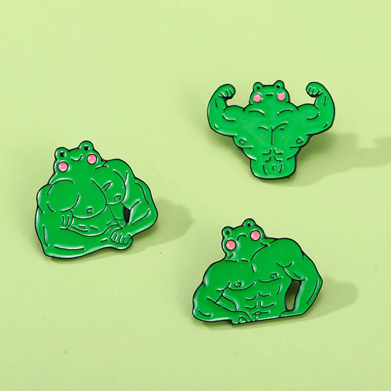 Funny Muscle Frog Enamel Pin Cartoon Animal Zinc Alloy Brooch For Backpack Clothing Decoration Cute Bodybuilding Jewelry