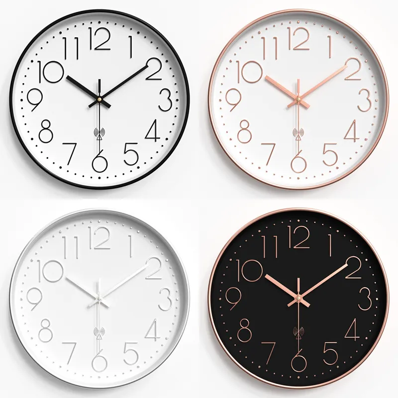 Modern Radio Controlled Wall Clock Silent Quartz Automatic Time Setting Minimalist Plastic Glass Decor For Living Room