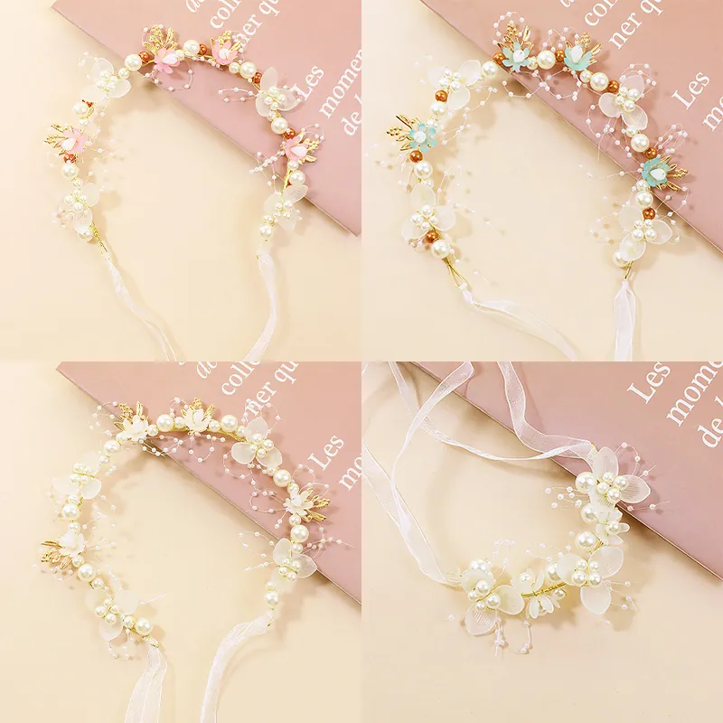 Bandeau Künstliche Perles Fleurs Fille Princesse Fée Couronne Accessoire Cheveux Ruban Corsage Poignet Pour Mariage Fête