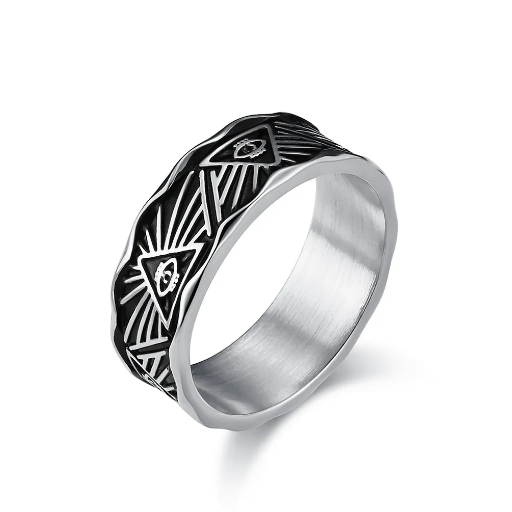 Vintage Stainless Steel Eye of Horus Ring Men All Seeing Eye Antique Finish Punk Goth Religious Mystic Band Fashion Jewelry