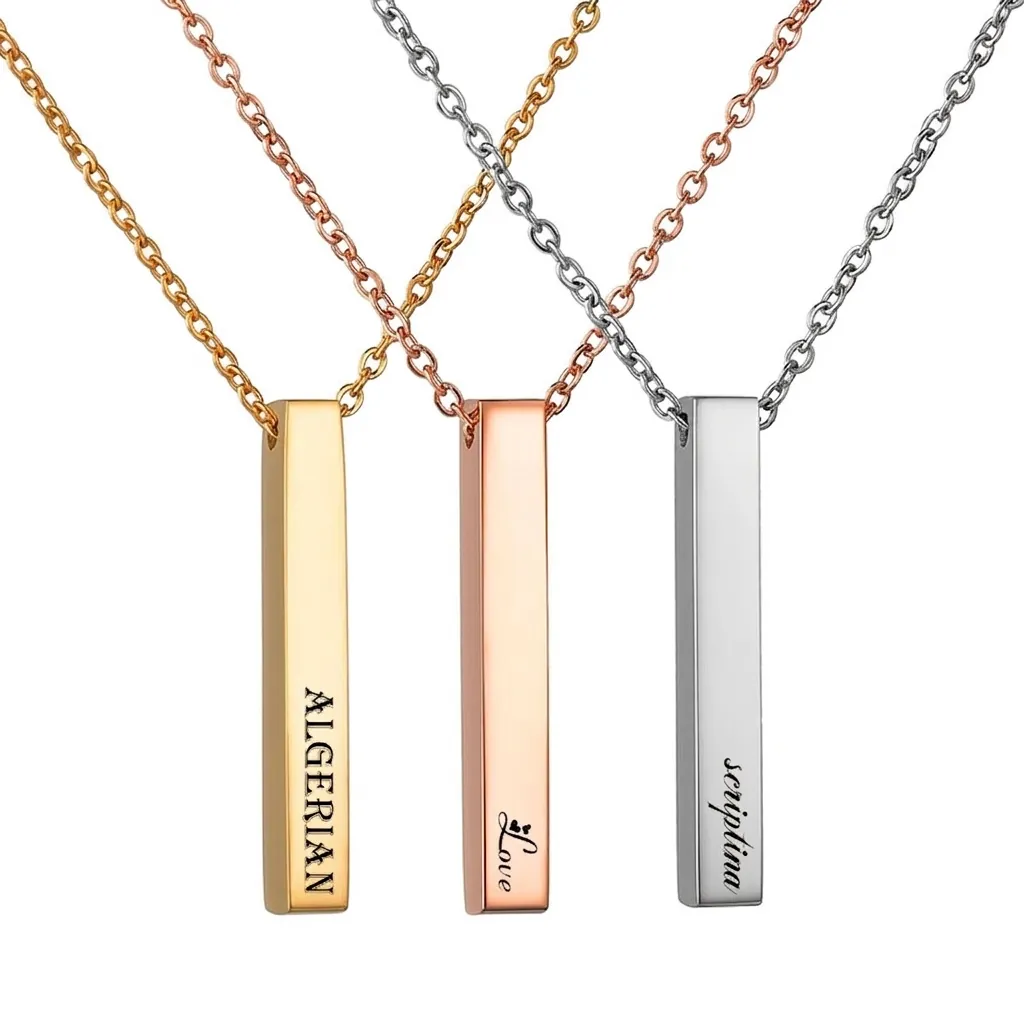 Bar Pendant Necklace Stainless Steel High Polished Minimalist Geometric Vertical Rectangle Unisex Jewelry Accessory