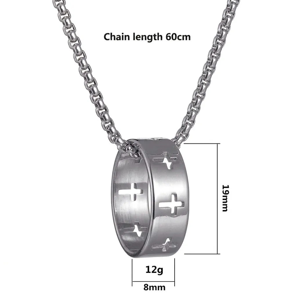 Edelstahl Halskette Hohlkreuz Ring Anhänger Gothic Hip Hop Mode Schmuck Für Herren Unisex