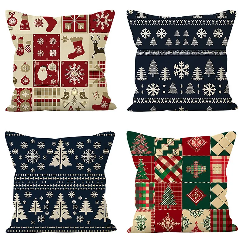Weihnachts Kissenbezug Leinen Weihnachtsmann Rentier Baum Schneeflocke Druck Feiertag Haus Sofa Dekoration Festlich