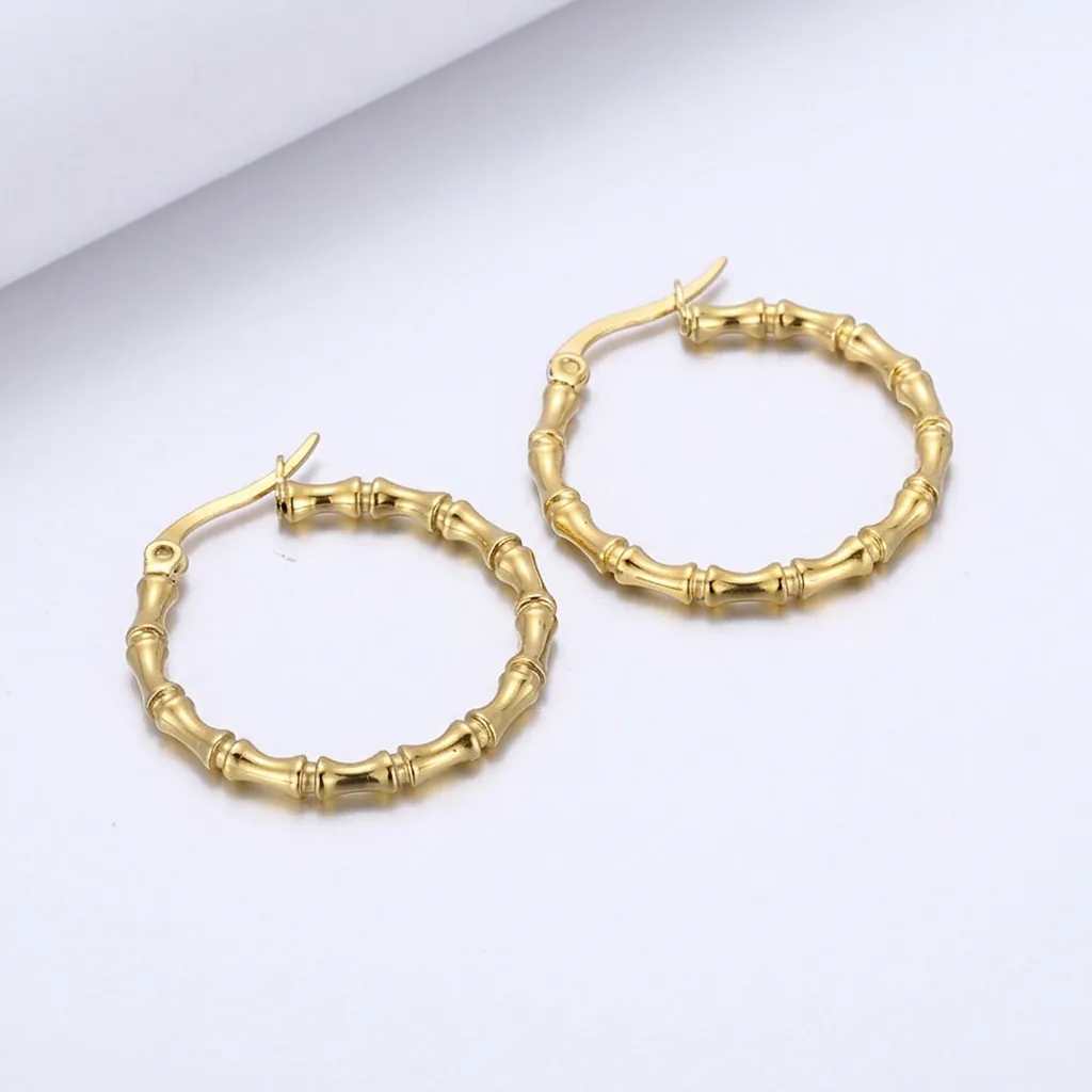 Europäischer Stil Bambus Gelenk Ohrringe Für Damen Edelstahl 18K Vergoldet Minimalistische Polierte Kreis Ohrringe