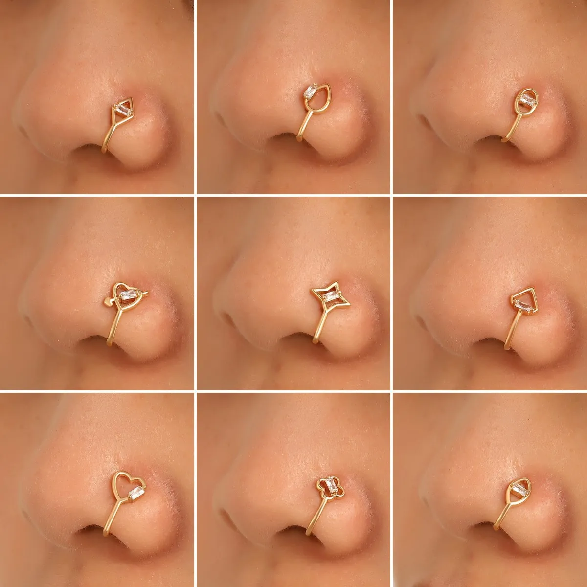Minimalist Copper Zirconia Non-Piercing Nose Clip U-Shape Geometric Heart Star Flower Water Drop Fake Piercing Body Jewelry
