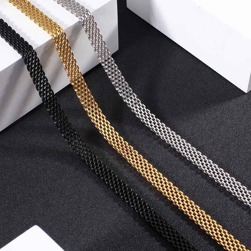 Stainless Steel Mesh Chain Necklace Flat Woven Grid Texture Punk Hip Hop Style Unisex Jewelry Gift
