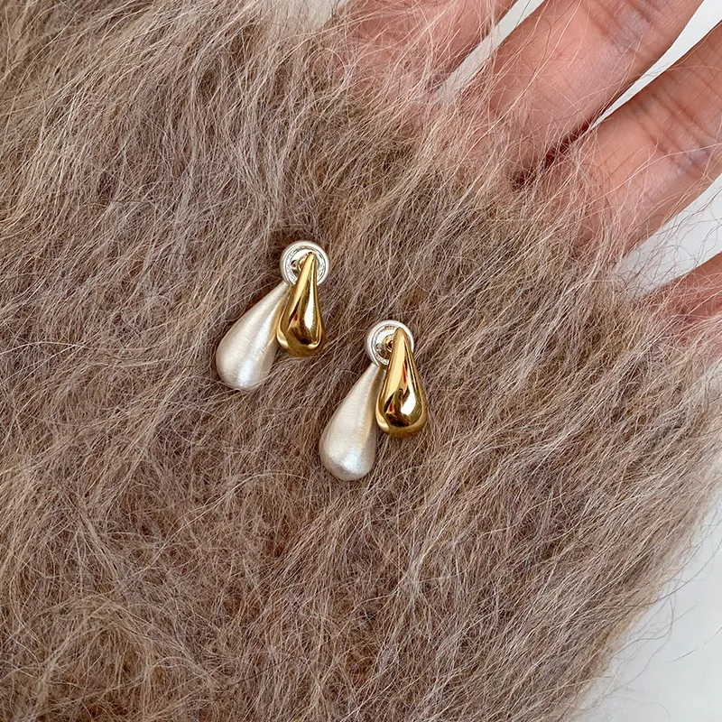 Two-Tone Teardrop Stud Earrings Copper With 925 Sterling Silver Post Gold Silver Plated Minimalist Simple Design Jewelry For Women