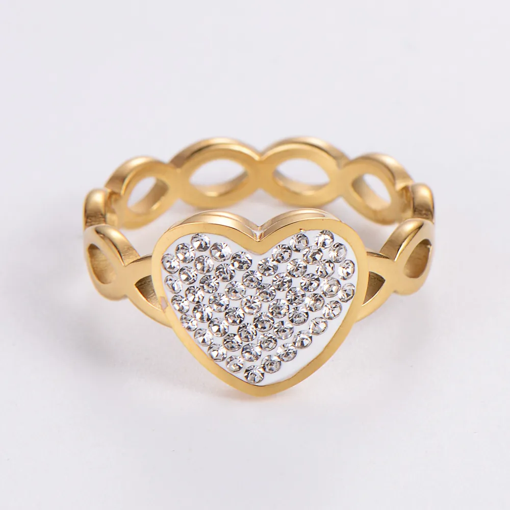 Anello Cuore Amore Infinito Cavo in Acciaio Inossidabile 304 per Donna Pavé di Strass Oro Oro Rosa Gioielli per Anelli