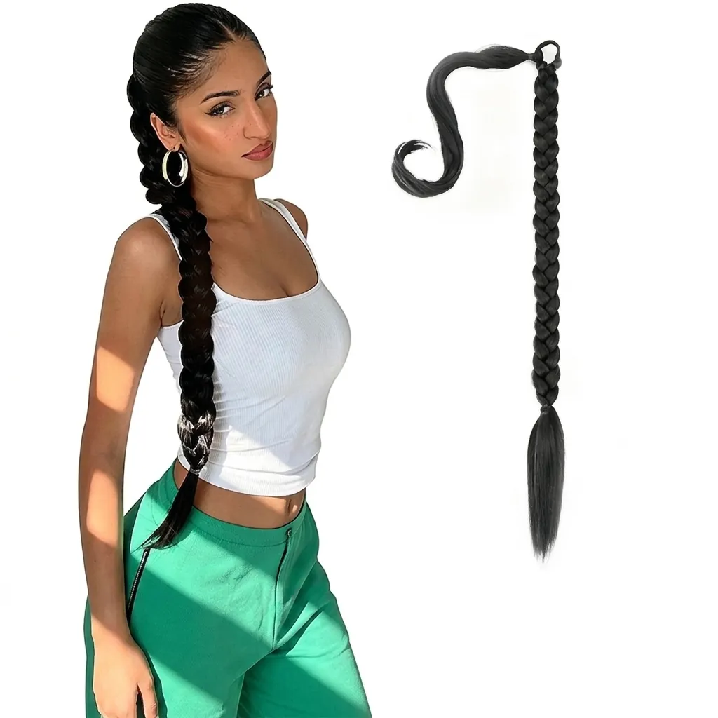 Braided Ponytail Extension Long Synthetic Hair Wrap Around Braid For Women Heat Resistant Fiber Hairpiece Fashion DIY Accessory