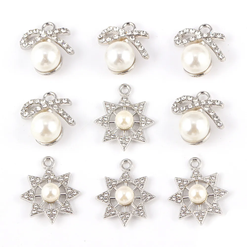 Alloy Charms With Rhinestone And Artificial Pearl Bow Star Shapes For DIY Jewelry Making Necklaces Earrings Accessories