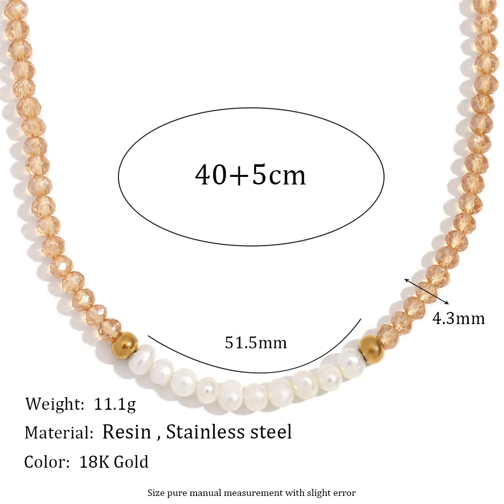 Stainless Steel Handmade Beaded Necklace With Freshwater Pearl And Faceted Rhinestone Elegant Fashion Jewelry For Women