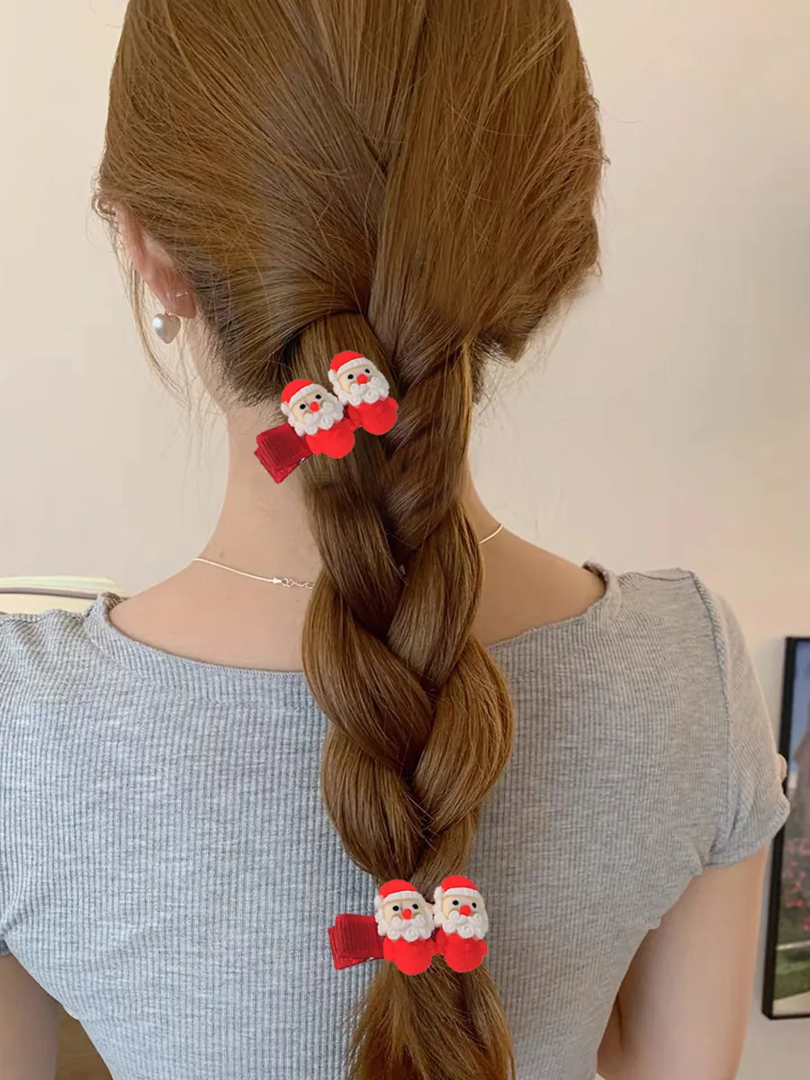 Christmas Hair Clips Plastic Resin Santa Claus Rose Flower Alligator Clips Holiday Party Hair Accessories Women Girls Cute