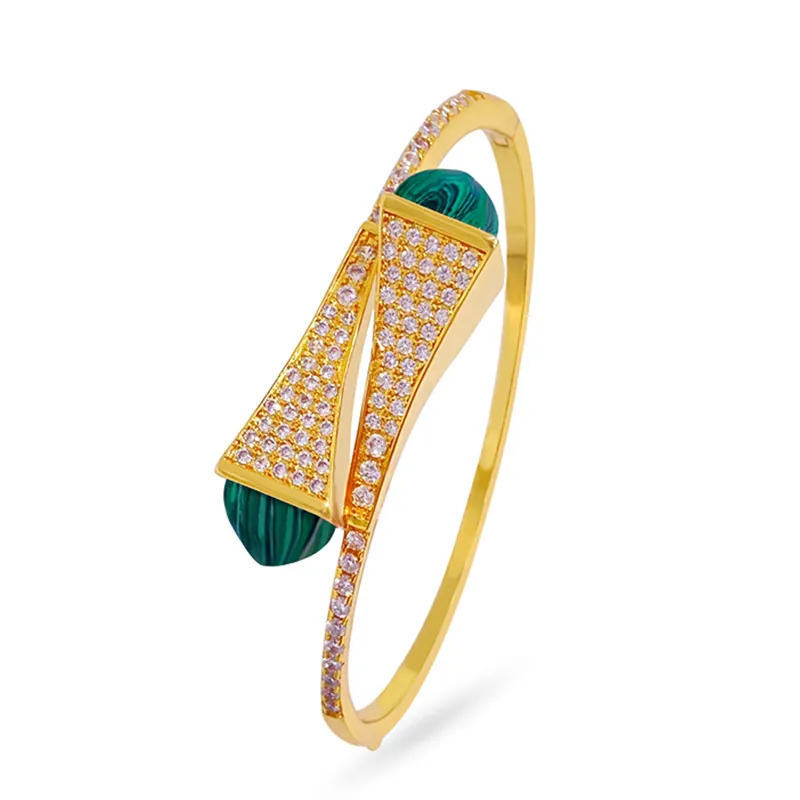 Luxury Geometric Fan Shaped Open Bangle For Women Gold Plated Copper Colorful Stone Inlaid Zirconia Party Jewelry Gift