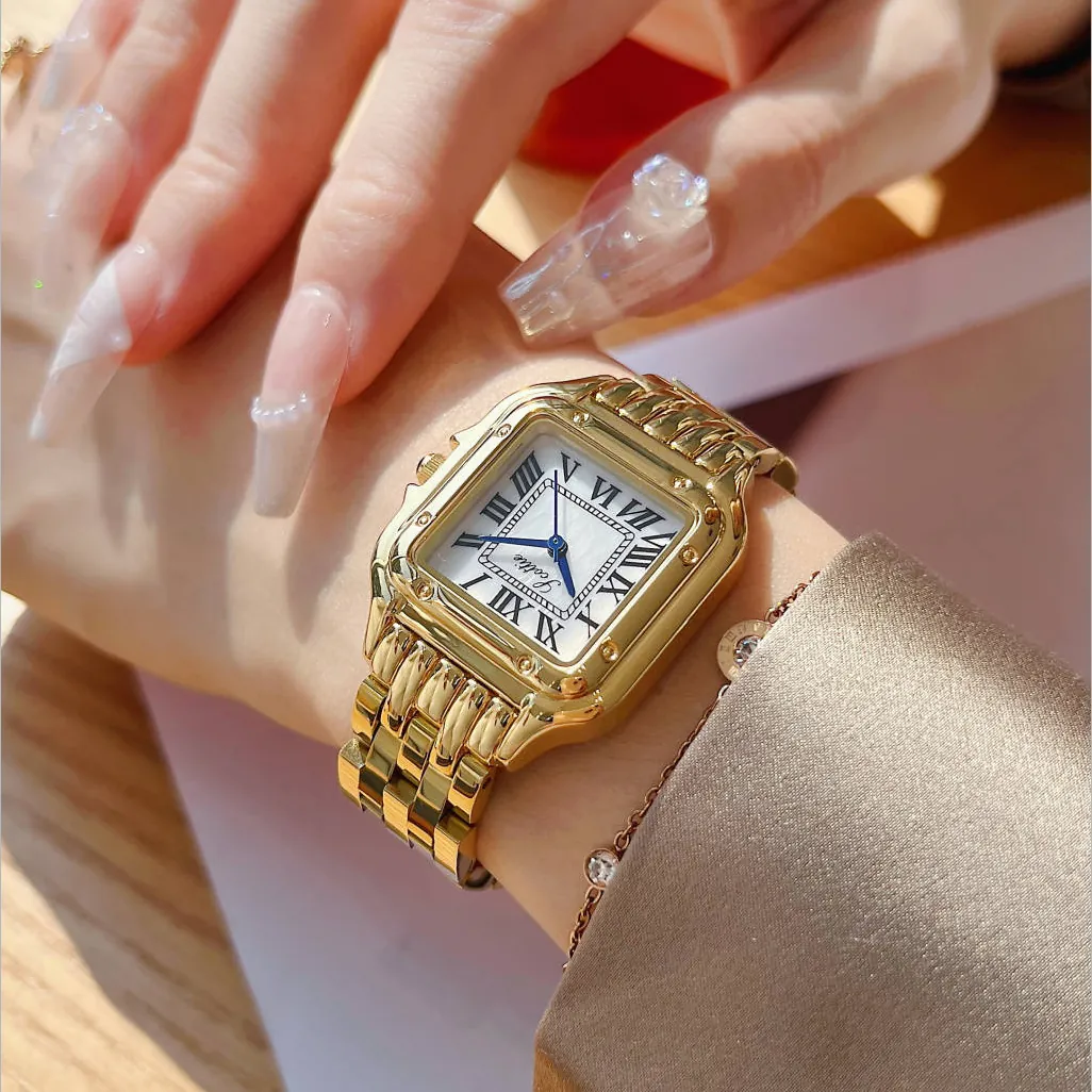 Elegante Quadratische Quarzuhr Für Damen Wasserdicht Edelstahlband Retro Römische Ziffern Mode Luxus Armbanduhr