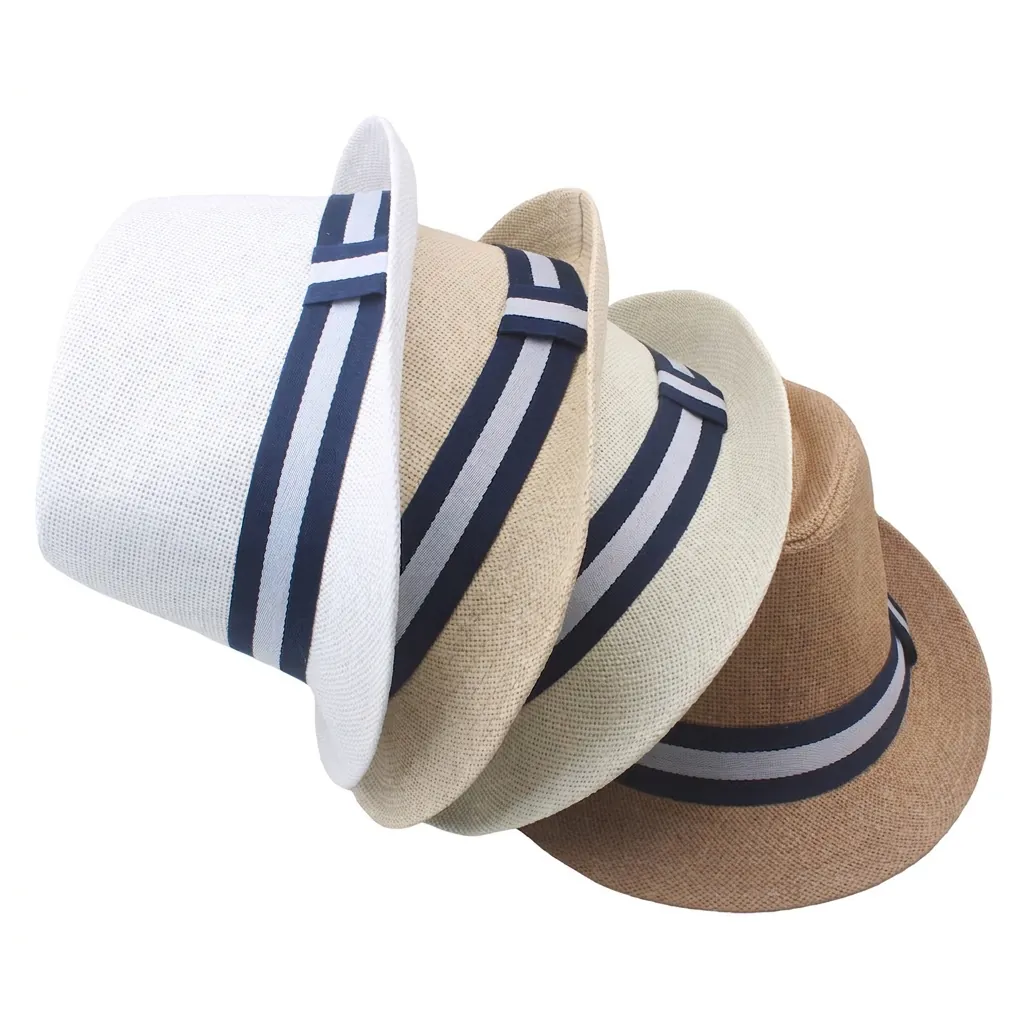 Men Summer Sun Protection Paper Straw Fedora Hat Breathable Woven Jazz Beach Sun Hat For Outdoor Vacation Middle Aged Men